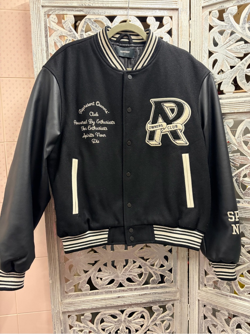 REPRESENT Clo. Black & Cream Varsity Jacket